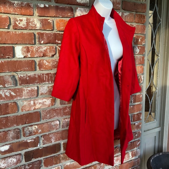 Tulle red wool long peacoat junior size medium - Picture 3 of 6